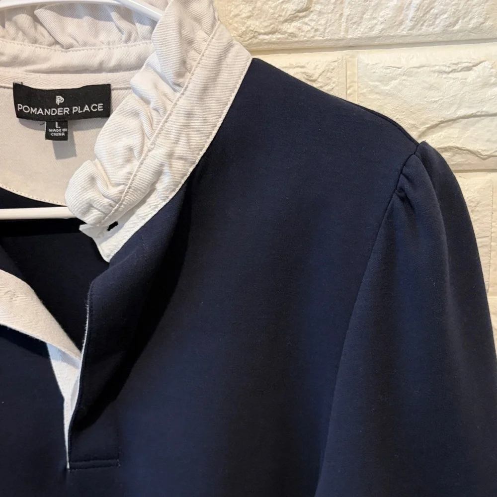 Pomander Place Navy Blue Top with White Accents - Picture 3 of 5